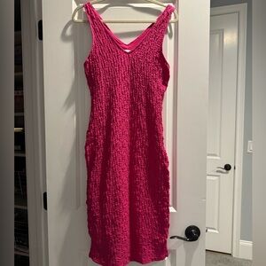a new day Vibrant Pink Textured Midi Dress